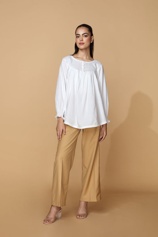 High-Waisted Pleated Trousers in Camel kevincollin.com