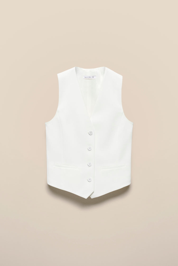 White Sleek Sleeveless Vest kevincollin.com