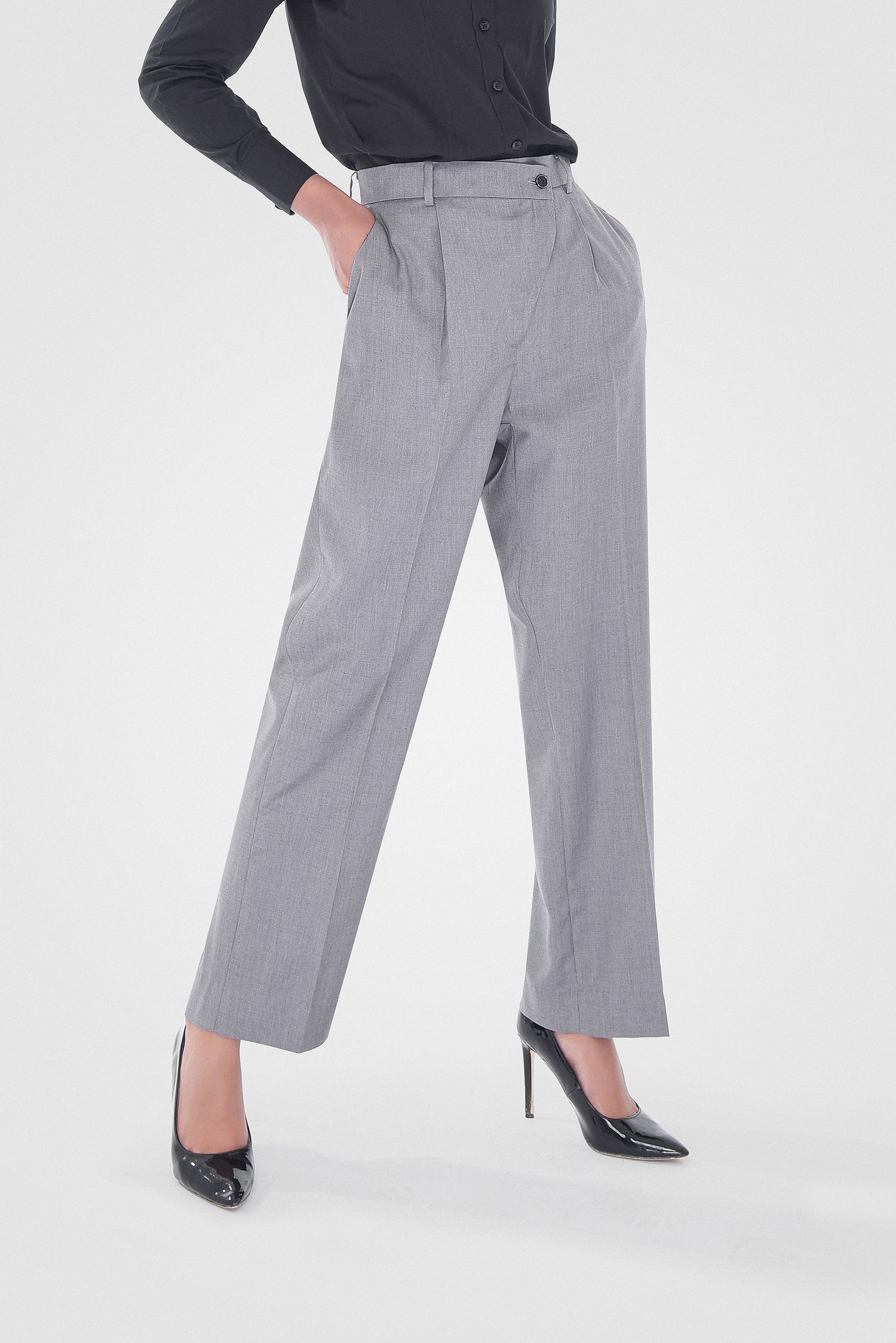 Steel Blue High Waisted Wide Leg Trousers kevincollin.com